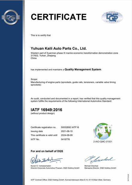 CHINA YUHUAN KAILI AUTO PARTS CO., LTD certificaciones